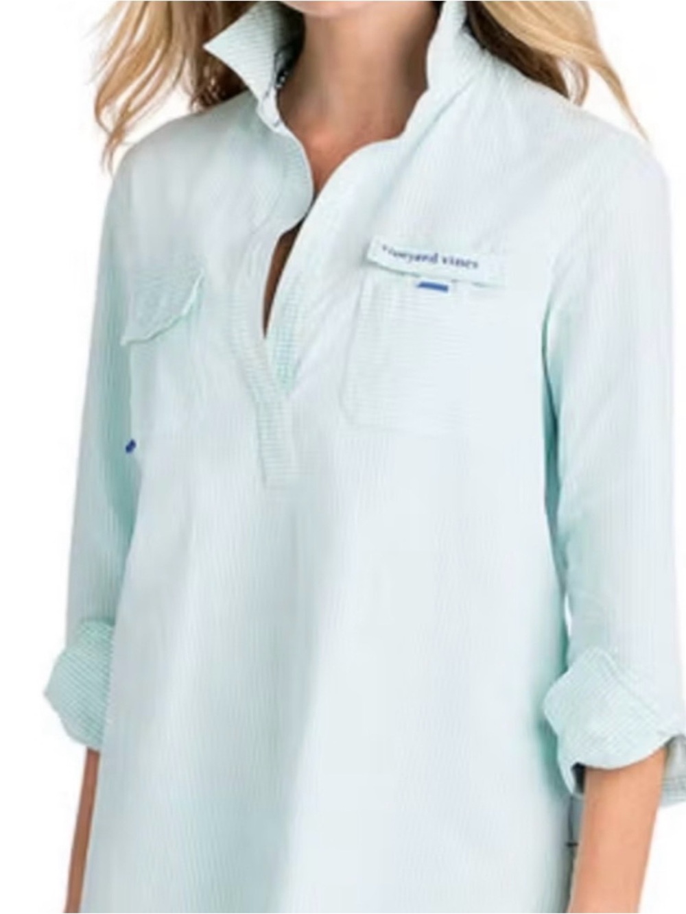 Vineyard Vines Mint Seersucker Harbor Performance tunic/ coverup